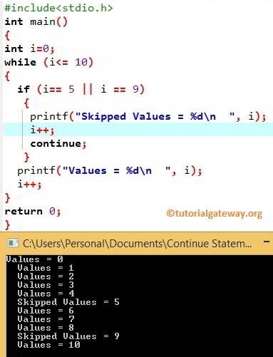 Continue Statement in C Programming