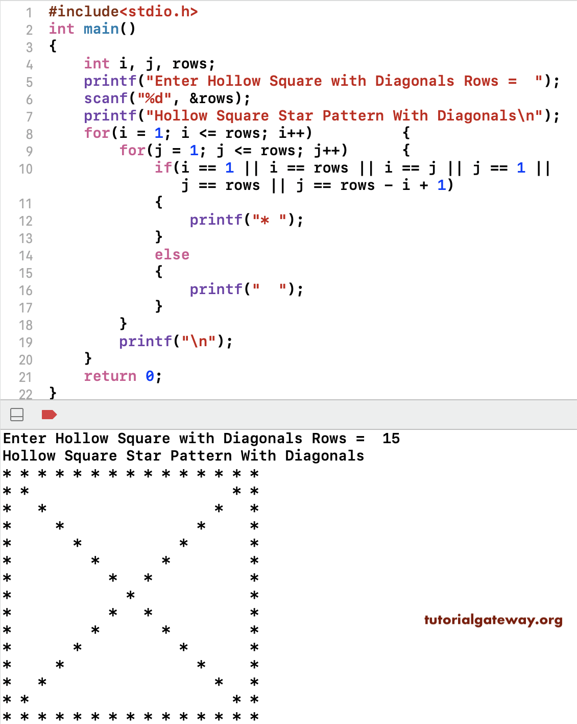 c-program-to-print-hollow-square-pattern-with-diagonals